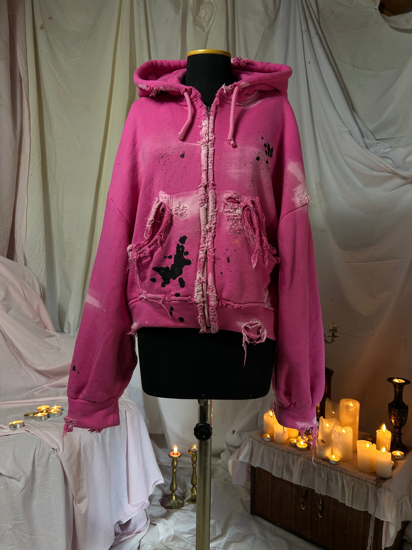 distressed zip up hoodie